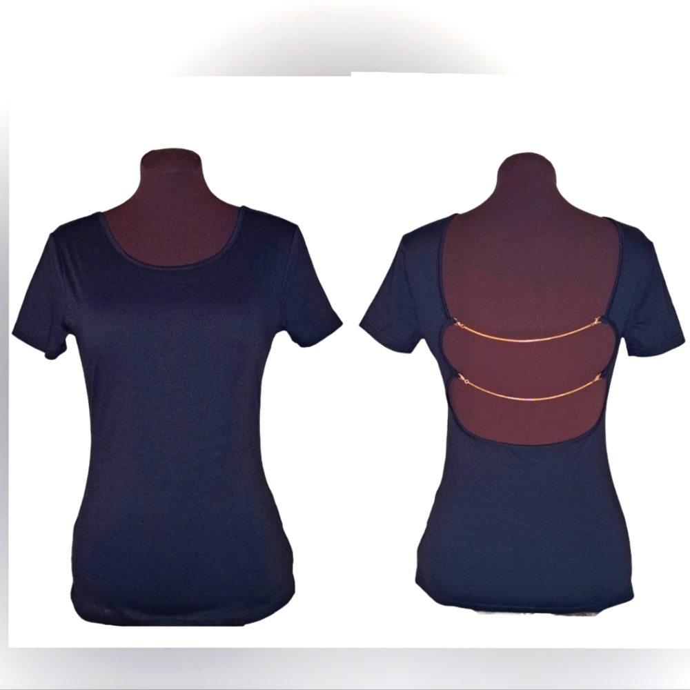 Indipendent t-shirt backless with gold chain accents on back, size medium.